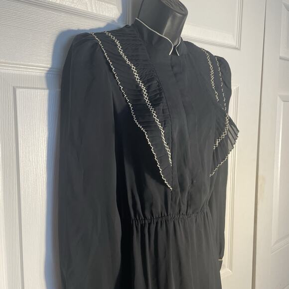Vintage 70s Bonne Femme Paris Dress Junior 7 Black Ruffle Whimsigoth Sheer Fairy - Picture 2 of 11